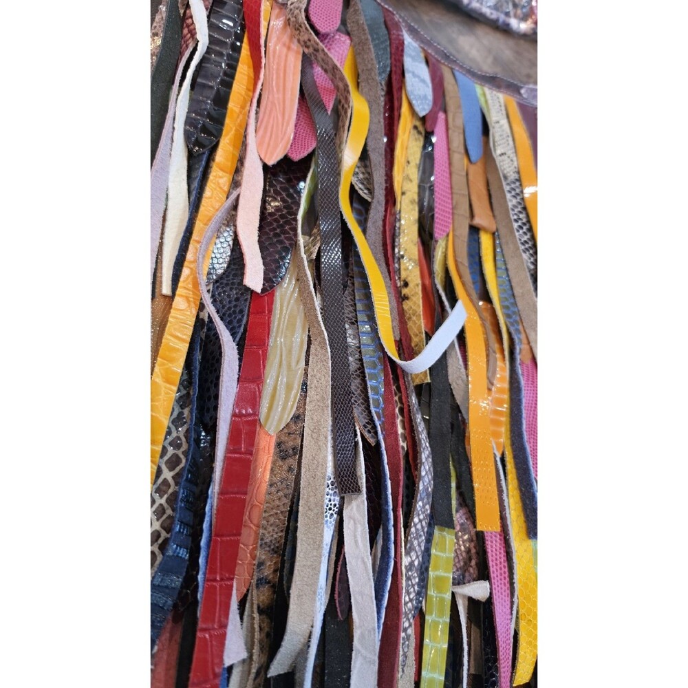 Multicolor Fringe Shoulder Bag Animal Print Zip Gold Hardware Women Leather - Picture 9 of 15